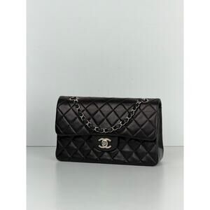 Chanel Vintage Classic Small Double Flap Bag Black Lambskin Leather
